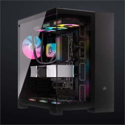 CORSAIR 6500X Mid-Tower Dual Chamber PC Case – Unobstructed view with wraparound front and side glass panels – Fits up to 10x 120mm fans – 4x Radiator Mounting Positions