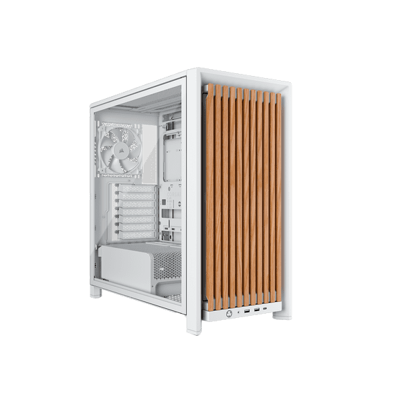 CORSAIR FRAME 4000D WOOD RS Modular High Airflow Mid-Tower PC Case, White & Oak. 3x 360mm Radiator Mounts. 4x RS120 PWM fans included - 13x 120mm fan mounts or 7x 140mm fans