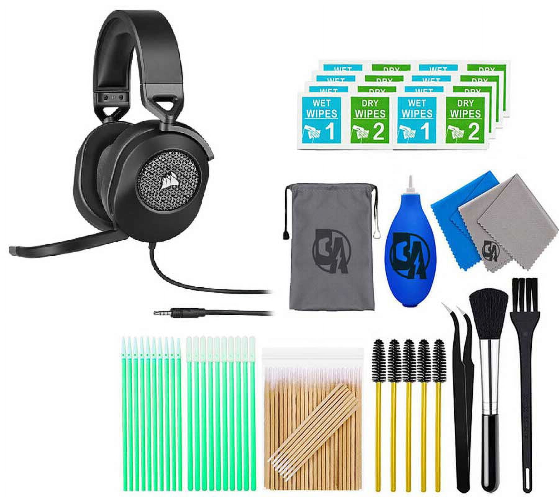 CORSAIR HS65 SURROUND Wired 7.1 Surround Gaming Headset Black With Cleaning  Kit Bolt Axtion Bundle Like New