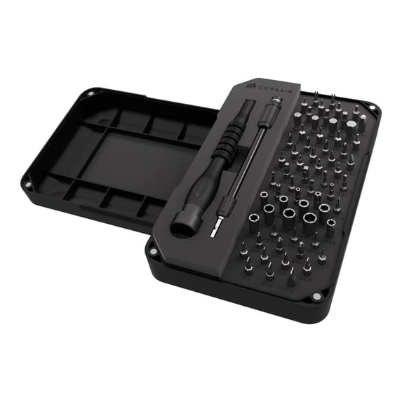 CORSAIR PC DIY Precision Toolkit - PC, Electronics Repair Kit - 65 Screw Bits - Extension rod - Magnetized Tray for Easy Organization