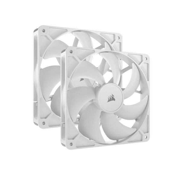 CORSAIR RS140 PWM 140mm Fans Dual Pack - White - Simplified Control - Daisy-Chain 4-Pin PWM Connection - Concentrated AirGuide Cooling - Magnetic Dome Bearing