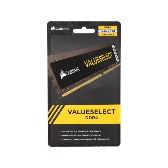 CORSAIR ValueSelect 4GB 288-Pin PC RAM DDR4 2400 (PC4 19200) Desktop Memory - Intel 7th Gen and AMD Ryzen Model CMV4GX4M1A2400C16