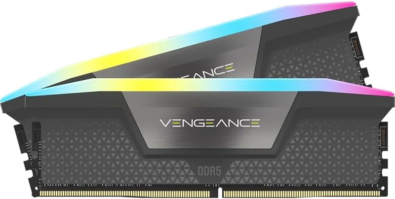Corsair CMH64GX5M2D6000Z40 Vengeance RGB DDR5 64GB (2x32GB) 6000MHz CL40 RAM AMD Expo & Intel XMP 3.0 Compatible – Gray