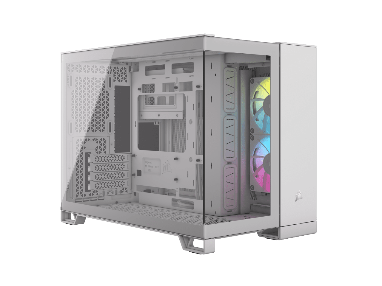 White Dual Chamber Micro ATX PC Case with Tempered Glass