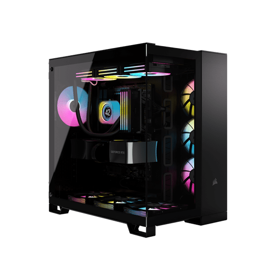 CORSAIR iCUE LINK 6500X RGB Mid-Tower Dual Chamber PC Case – Black -Two Tempered Glass Panels – 3x RX120 RGB Fans Included