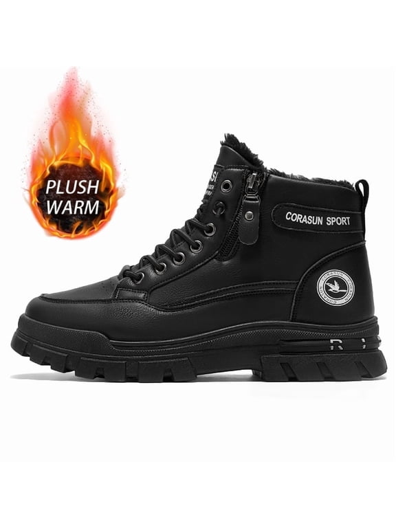 Men's Mid Top Side Zipper Winter Snow Boots for Daily Outdoor Use, Botas para Hombres