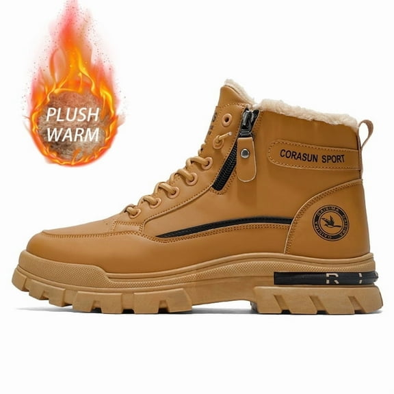 CORSANU SPORT 2025 Winter Men's Velvet Mid Top Waterproof Snow Shoes with Soft Bottom Zipper mid 90 shoes Slouchy Boots Footwear botas para hombres cowboy boots men Closed Bota Hs88Khaki