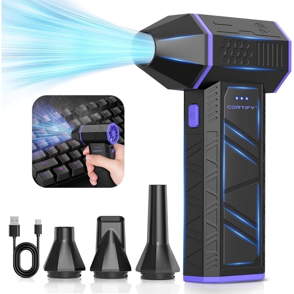 CORTIFY Compressed Air Duster Mini, 130000 RPM Rechargeable Electric Air Duster Cordless with Brushless Motor, 3 Speeds, 5000mAh USB-C Battery,4 Nozzles for Keyboard Cleaning/Laptop/Car/Home/Outdoor