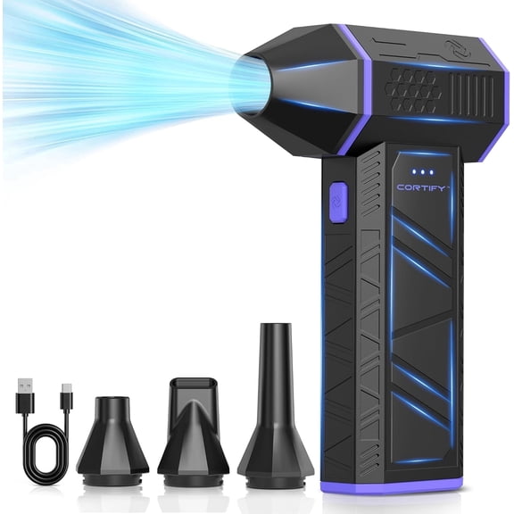 CORTIFY Compressed Air Duster Mini, 130000 RPM Rechargeable Electric Air Duster Cordless with Brushless Motor, 3 Speeds, 5000mAh USB-C Battery,4 Nozzles for Keyboard Cleaning/Laptop/Car/Home/Outdoor