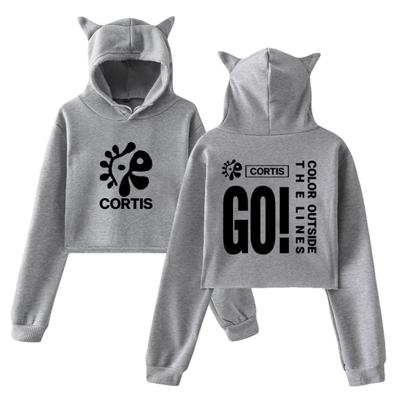 CORTIS Outside The Lines Album Hoodie Cat Ears Hooded Sweatshirt Long Sleeve Crop Top Women's Clothes