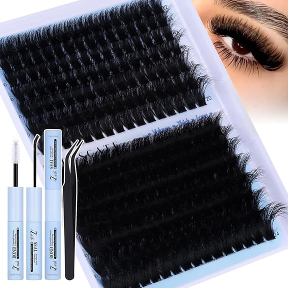 CORUSCATE Spikes Lash Clusters with Bottom Lashes 160D+260D Cluster Eyelash Extensions 3D Volume Individual Lashes Wispy 12-22mm Long Cluster Lashes Spiky Mega Dramatic Full Look Strip Lash Extension