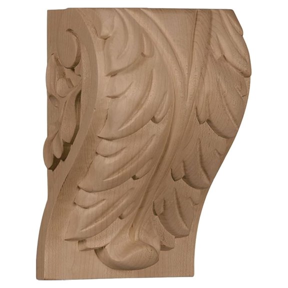CORW05X04X07BAMA Extra Large Acanthus Leaf Block Wood Corbels, 4 1/2"W x 3 3/4"D x 7"H, Maple