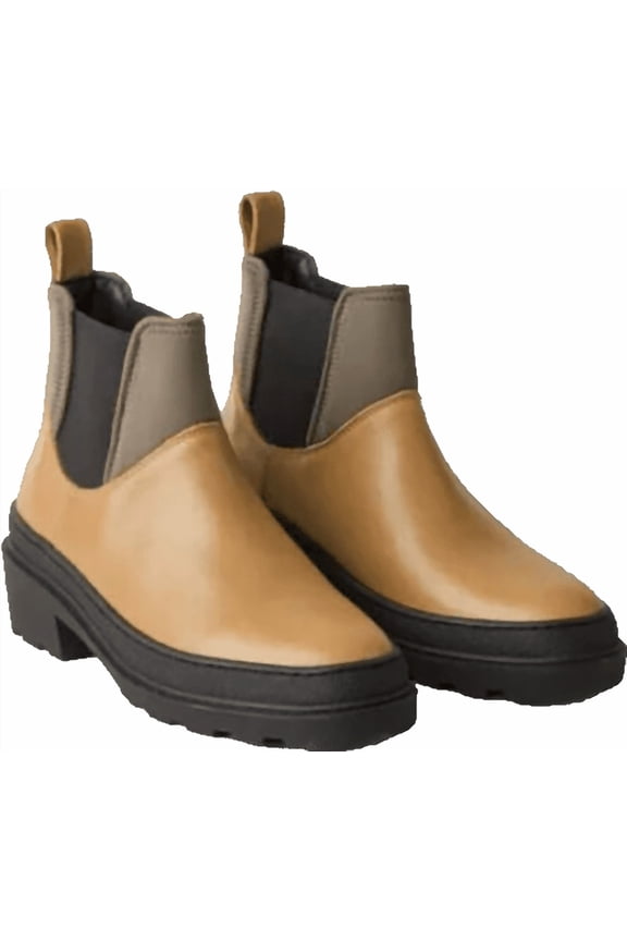 Chunky Sole Leather Ankle Chelsea Boots Tan Black Platform Slip-On Size 6