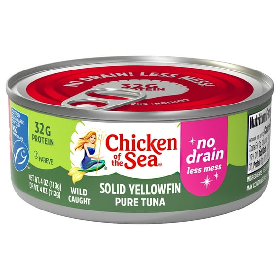 Chicken of the Sea Wild Caught Solid Yellowfin Pure Tuna, No Drain 4 oz