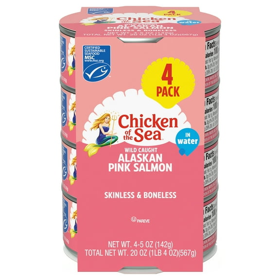Chicken of the Sea Wild Caught Alaskan Pink Salmon, Skinless & Boneless 4 Pack, 5 oz Cans