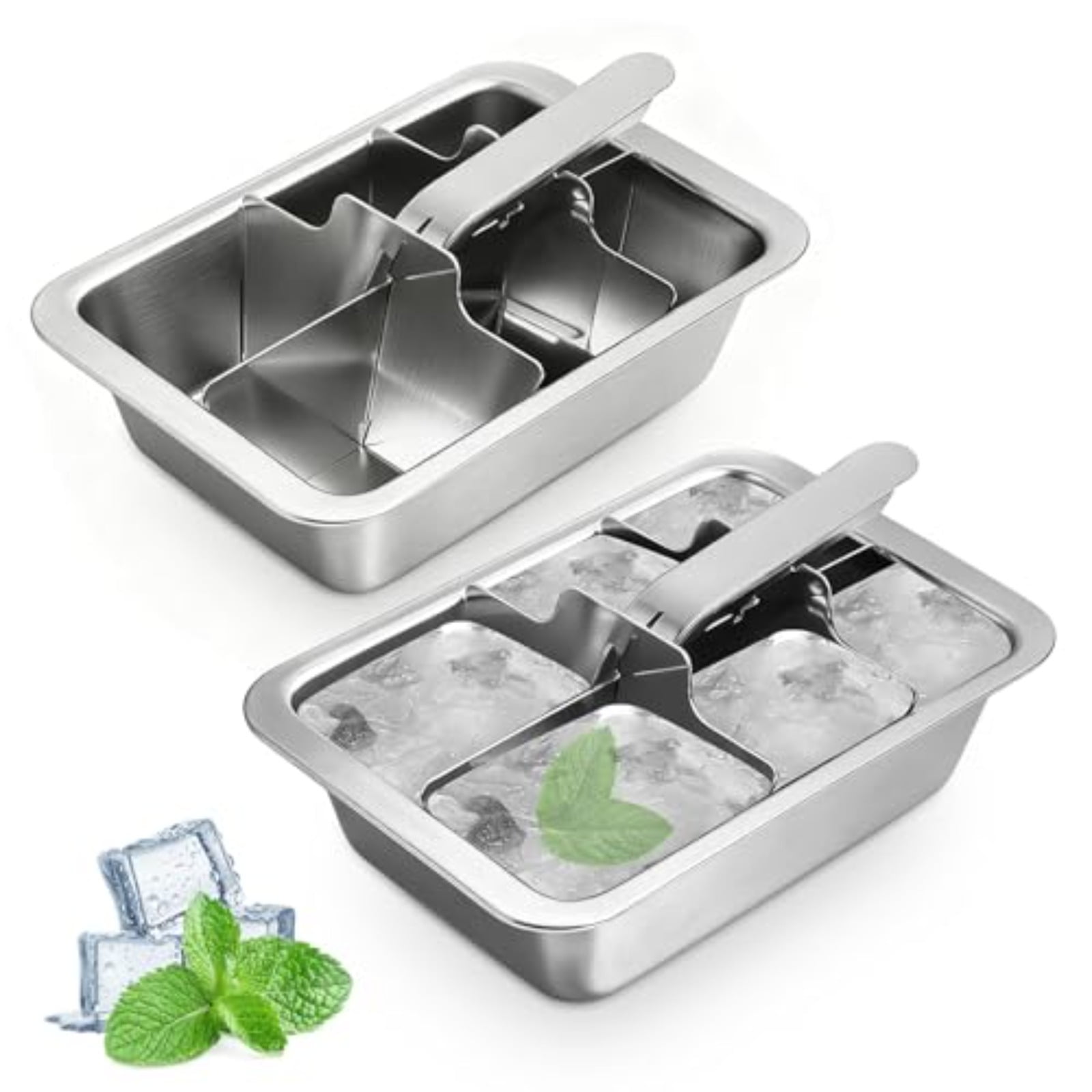 COSANO Ice Cube Trays, Stainless Steel Ice Cube Trays with Easy Release Levers for Professional Drinkers – Portable Reusable Metal Ice Maker for Family Bar Party - Send Goods From Local Warehouse