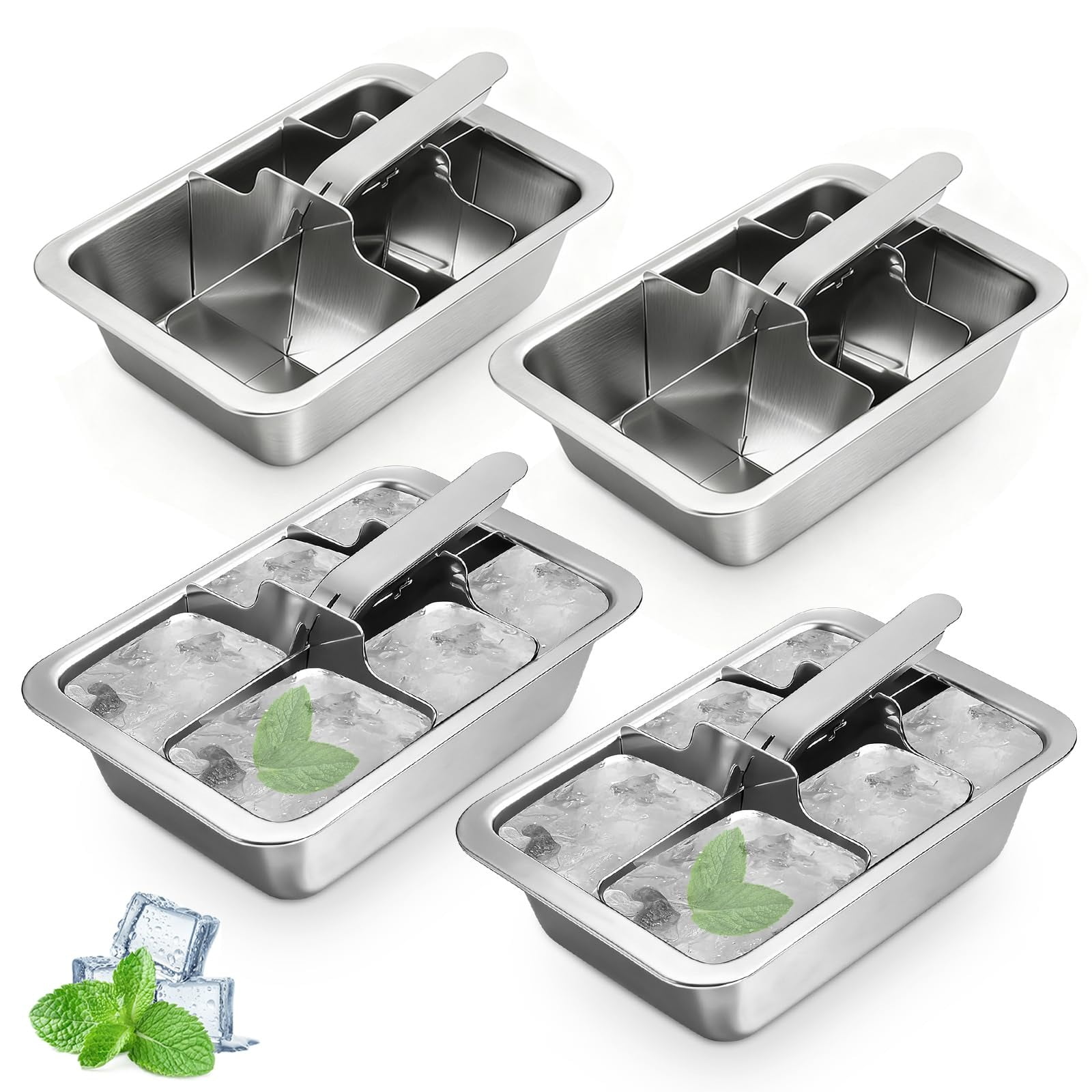 COSANO Ice Cube Trays, Stainless Steel Ice Cube Trays with Easy Release Levers for Professional Drinkers – Portable Reusable Metal Ice Maker for Family Bar Party - Send Goods From Local Warehouse