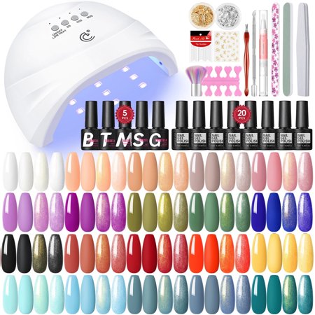 Gel Nail Kit with U V Lamp Complete Set 20 Colors Gel Nail Polish Kit with Light 5PCS Top Base Coat Nail Decorations Gel Manicure Kit Nail Art Gifts for Women