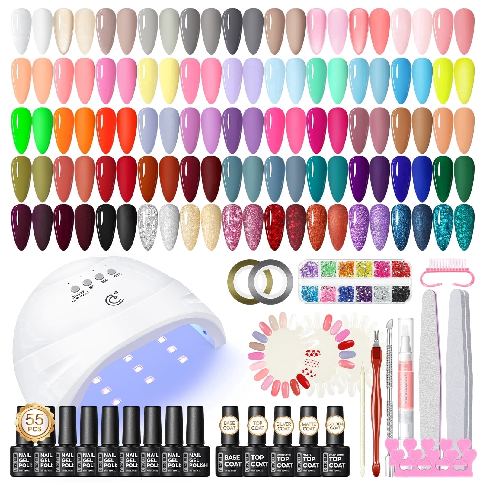 COSCELIA Gel Nail Polish Kit with UV Light,60 Pcs Soak off Gel Polish 55 Colors Nail Polish with 5 Pcs Base and Top Matte Coat,Nail Art Salon Manicure for Women