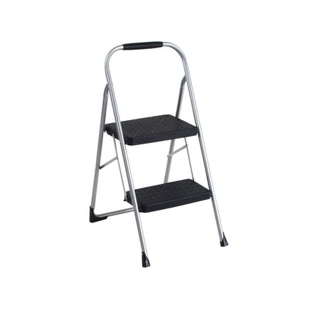 COSCO 2-Step Big Step, Steel Step Stool with Rubber Hand Grip, 8 ft. 2 in Max Reach (Platinum/Black/Dot)