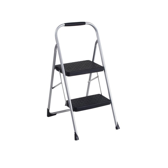 COSCO 2-Step Big Step, Steel Step Stool with Rubber Hand Grip, 8 ft. 2 in Max Reach (Platinum/Black/Dot)