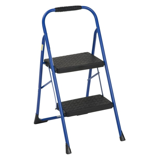 COSCO 2 Step Big Step Steel Step Stool with Rubber Hand Grip 8 Ft. 2 in Max Reach ANSI Type 3 200 lb. Weight Capacity Blue Black Walmart Business Supplies