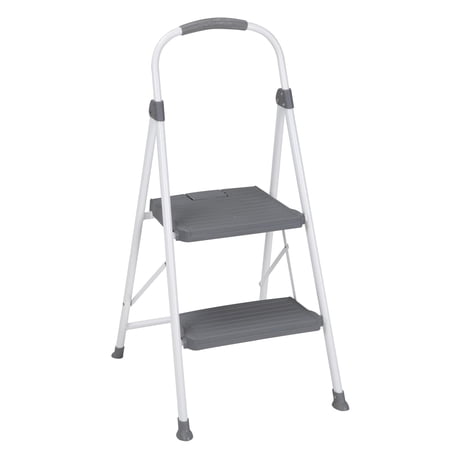 COSCO 2-Step Connection Folding Step Stool with Large Resin Steps, Max Reach 8ft 1in (White and Gray, Steel with Resin Steps, 4 pack)