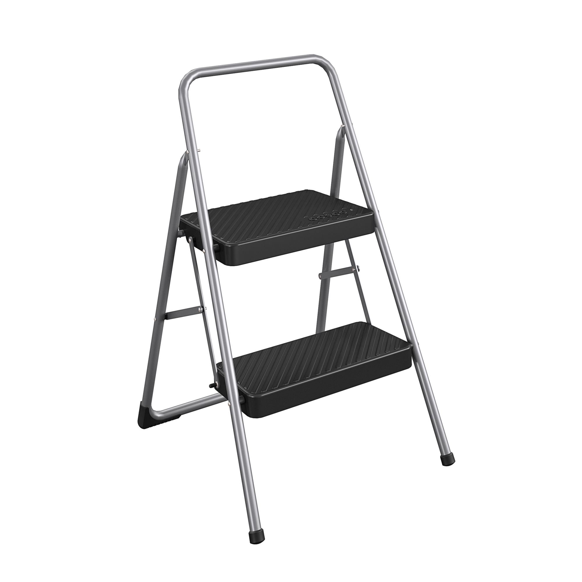COSCO Indoor 2-Step Folding Steel Step Stool, 17-Inch Tall Top Step, Platinum