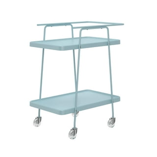 Bowery Hill Transitional Selena Rattan Bar Cart in Blue and White