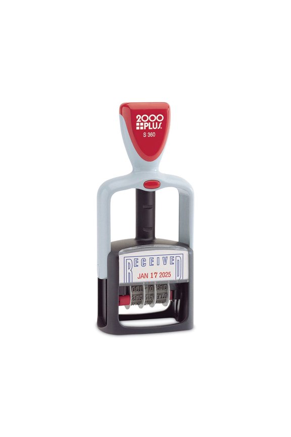 COSCO 2000PLUS 011034 Model S 360 1.75 in. x 1 in. 2-Color "Received" Self-Inking Message Dater - Blue/Red