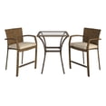 thumbnail image 1 of COSCO 3-Piece High Top Bistro Table with Glass Top and 2 Arm Chairs, Brown Wicker and Tan Cushions, 1 of 9