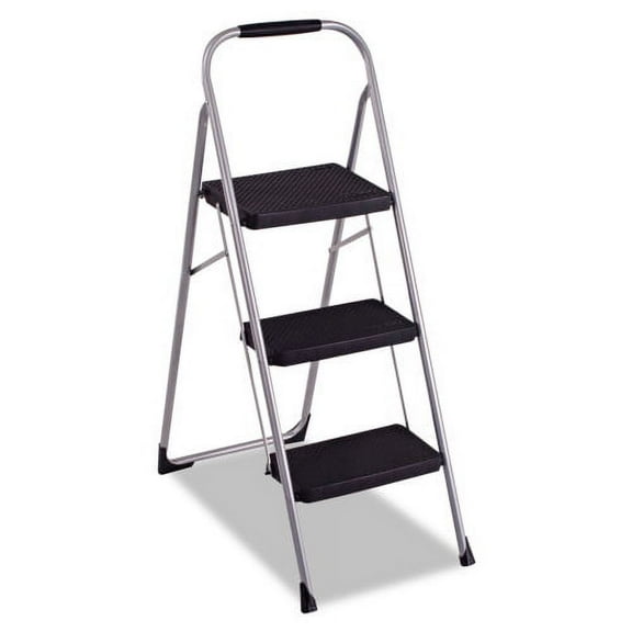COSCO 3-Step Big Step Folding Stool, 200 lb Capacity, 17.75 x 28 x 45.63, Light Gray, Each
