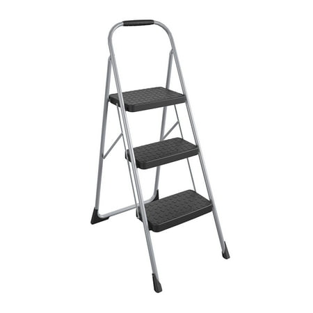 COSCO 3-Step Big Step, Steel Step Stool with Rubber Hand Grip, 9 Ft. Max Reach, 200 lb. Weight Capacity (Platinum/Black)