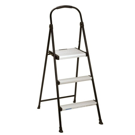 COSCO 3-Step Folding Step Stool with Rubber Hand Grip, 8 Ft. 10 in. Max Reach (Black)