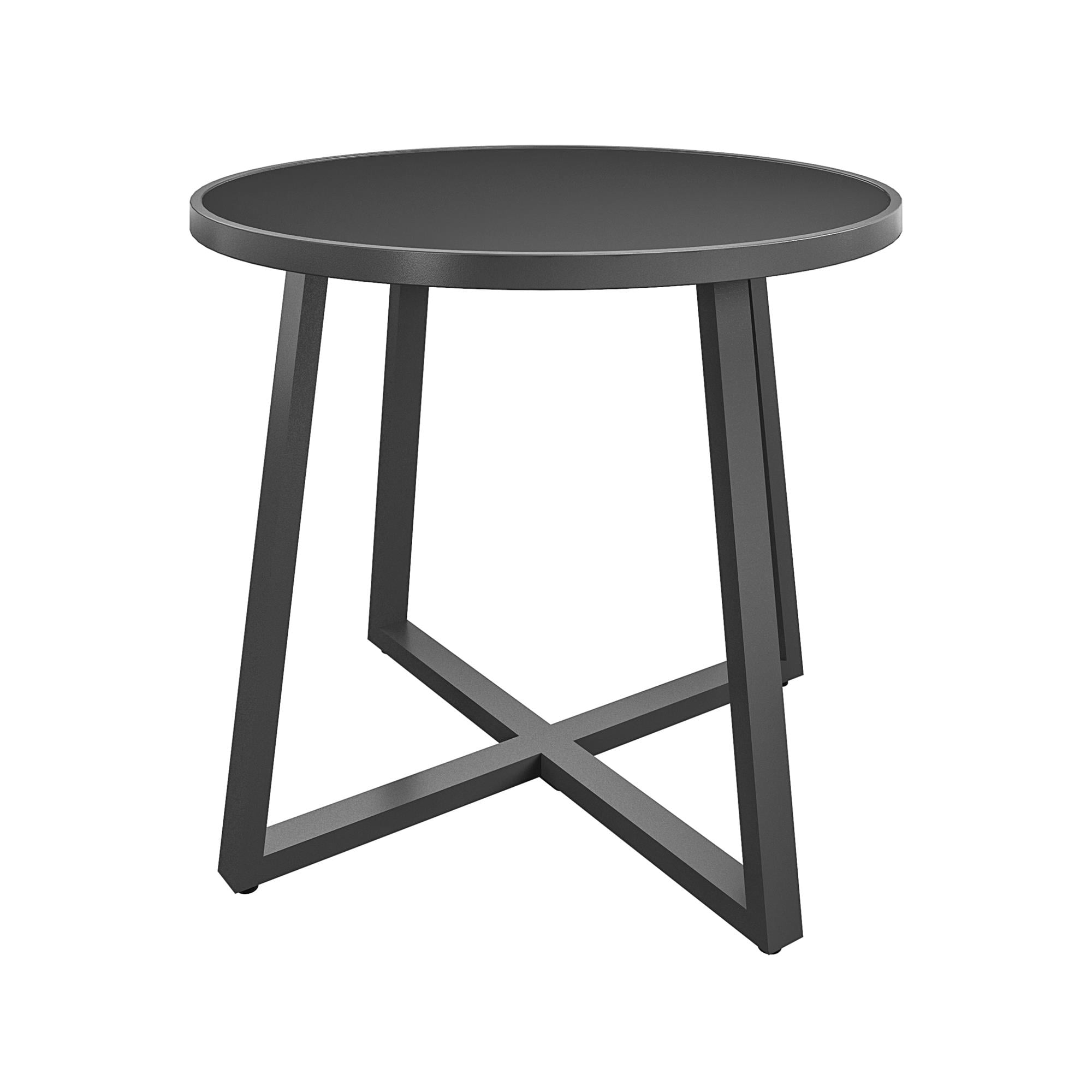 COSCO 35" Round Dark Gray Glass Top Indoor/Outdoor Dining Table