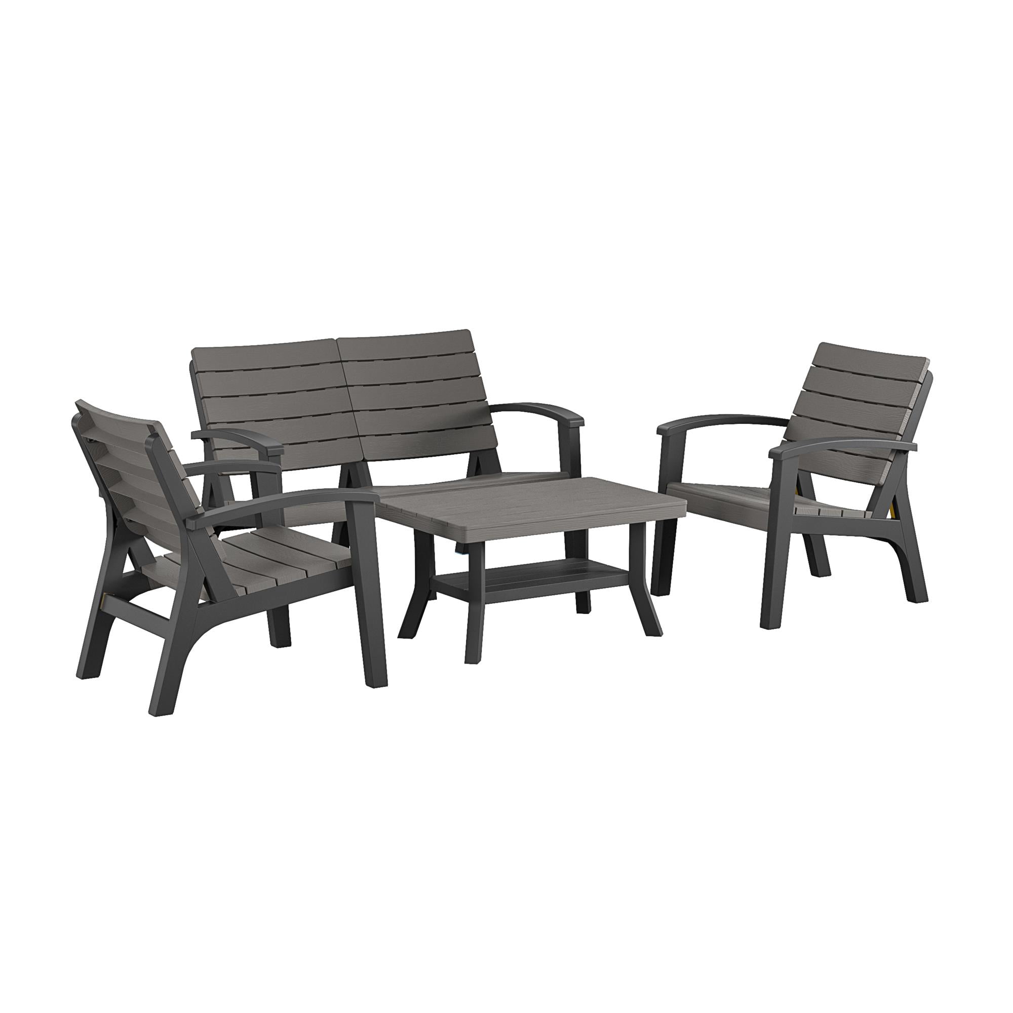 Gray Resin 4-Piece Outdoor Conversation Set with Loveseat and Armchairs