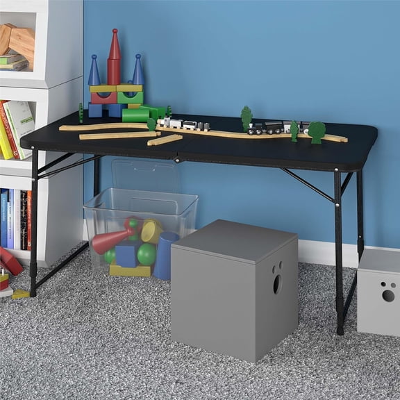 COSCO 4 ft. Fold-in-Half Adjustable Height Indoor/Outdoor Utility Table, Black