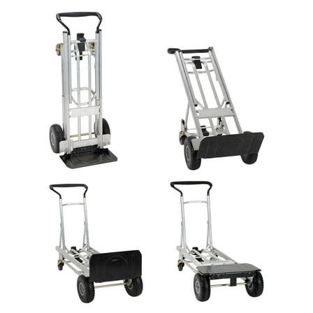 COSCO 4-in-1 Hybrid Convertible Hand Truck and Cart, Aluminum/Steel Dolly with Flat-Free Wheels, Folding Toe Plate, 800/1000 lb Capacity, Steel Frame for Heavy Loads and Versatile Use, Black