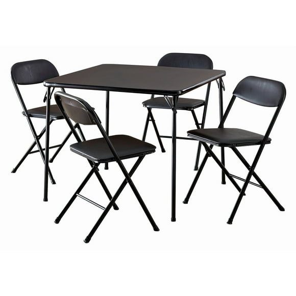 COSCO 5-Piece Folding Set with Card Table and 4 Vinyl Padded Chairs, Black