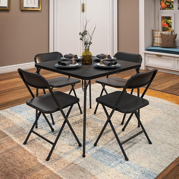 COSCO 5-Piece Solid Resin Folding Table & Chair Dining Set for Indoor Outdoor Use