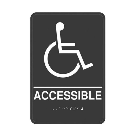 Cosco ADA Sign Wheelchair Accessible Sign with Braille, Black Sign with White Print, 6" x 9" 1 each (098094)