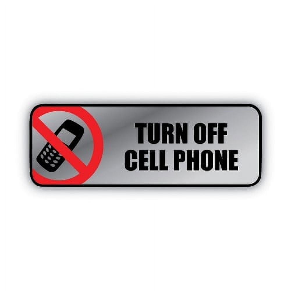 Brushed Metal Office Sign, Turn Off Cell Phone, 9 x 3, Silver/Red Brushed Metal Office Sign, Turn Off Cell Phone, 9 x 3, Silver/Red