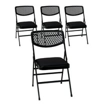 COSCO Commercial Fabric Padded Seat Folding Chair with Resin Mesh Back, Black, 4-pack
