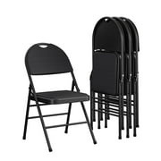 COSCO Commercial XL Comfort Fabric Padded Metal Folding Chair, Triple Braced, Black, 4-Pack