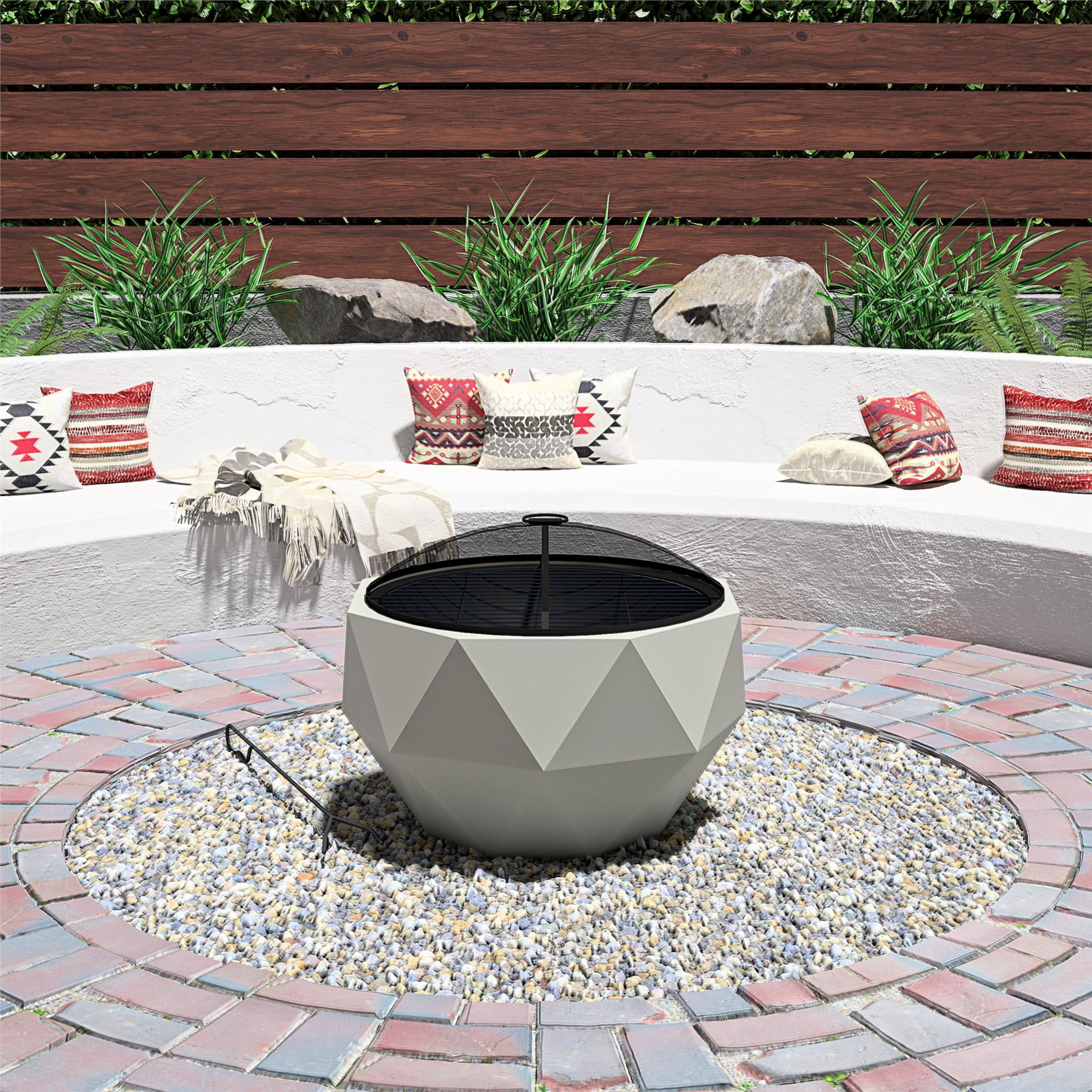 COSCO Outdoor 25 Geo Wood Burning Fire Pit with Rain Cover and  Accessories, Ceramic, Gray - Walmart.com