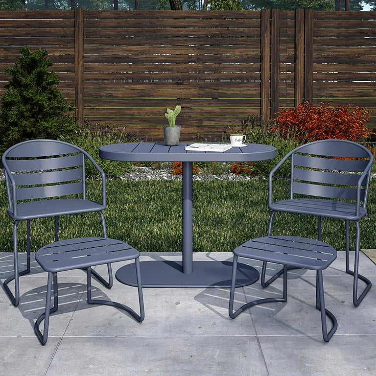 COSCO Outdoor Furniture 5 Piece Patio Bistro Set 2 Bistro Chairs 2 Ottomans Bistro Table Steel Gray Gray Walmart