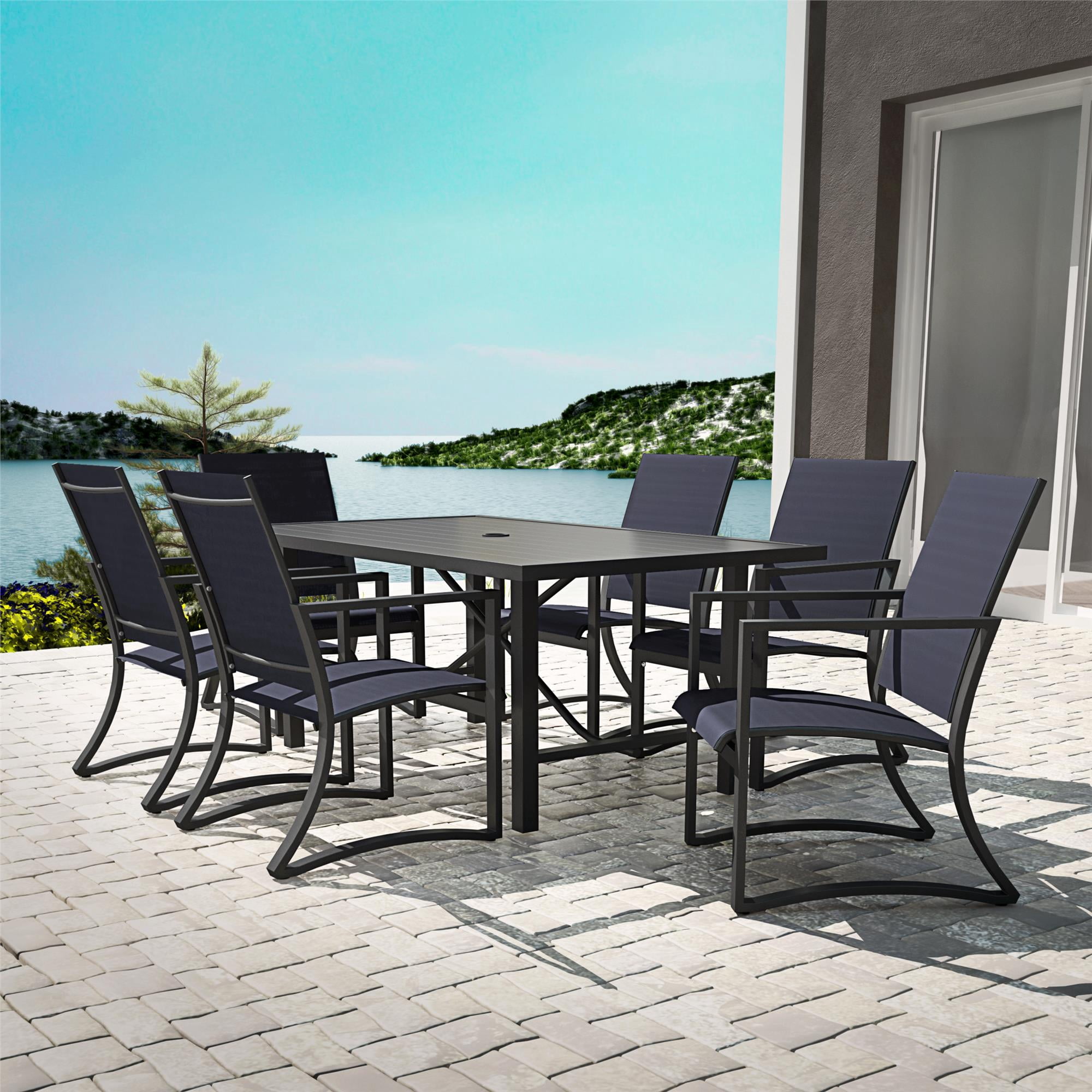 COSCO Outdoor Furniture, 7 Piece Patio Dining Set, Steel, Navy Sling