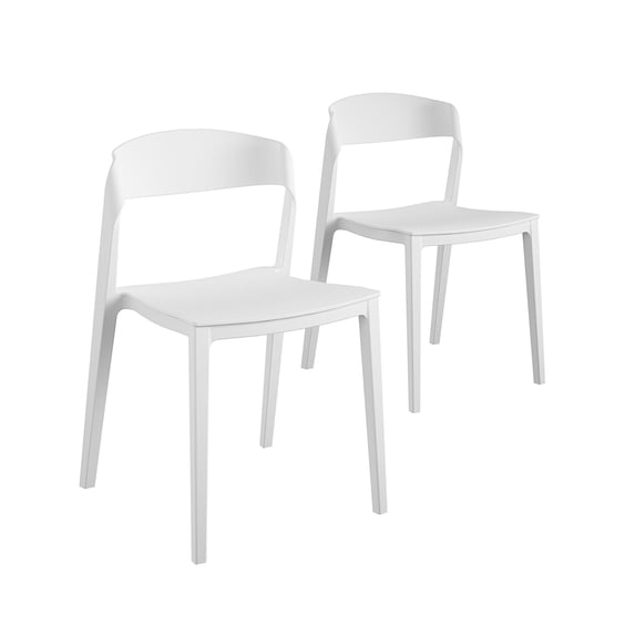 COSCO Outdoor/Indoor Stacking Resin Chair with Ribbon Back, 2-Pack, White