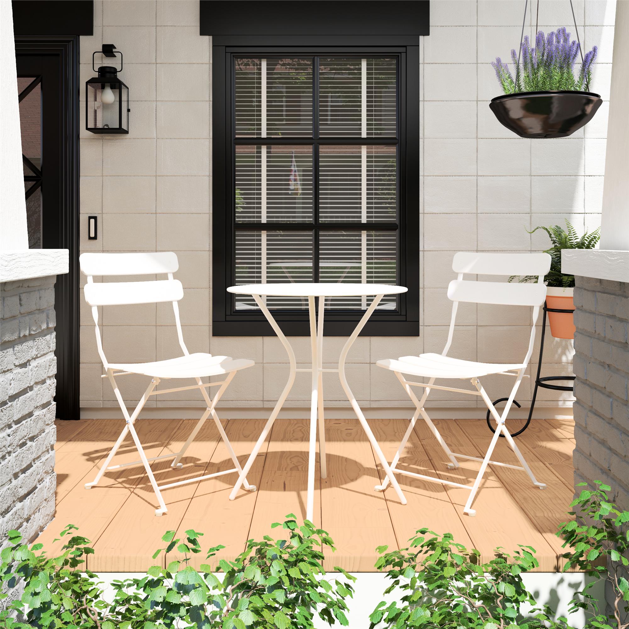 COSCO Outdoor Living, 3 Piece Bistro Set with 2 Folding Chairs, White - image 1 of 7
