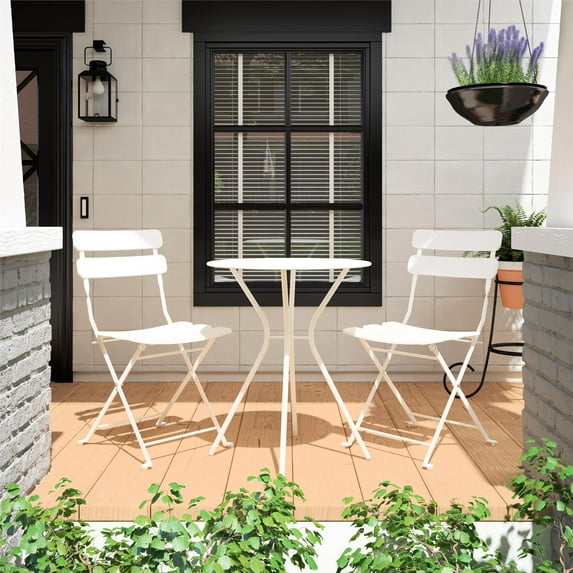 COSCO Outdoor Living, 3 Piece Bistro Set with 2 Folding Chairs, White